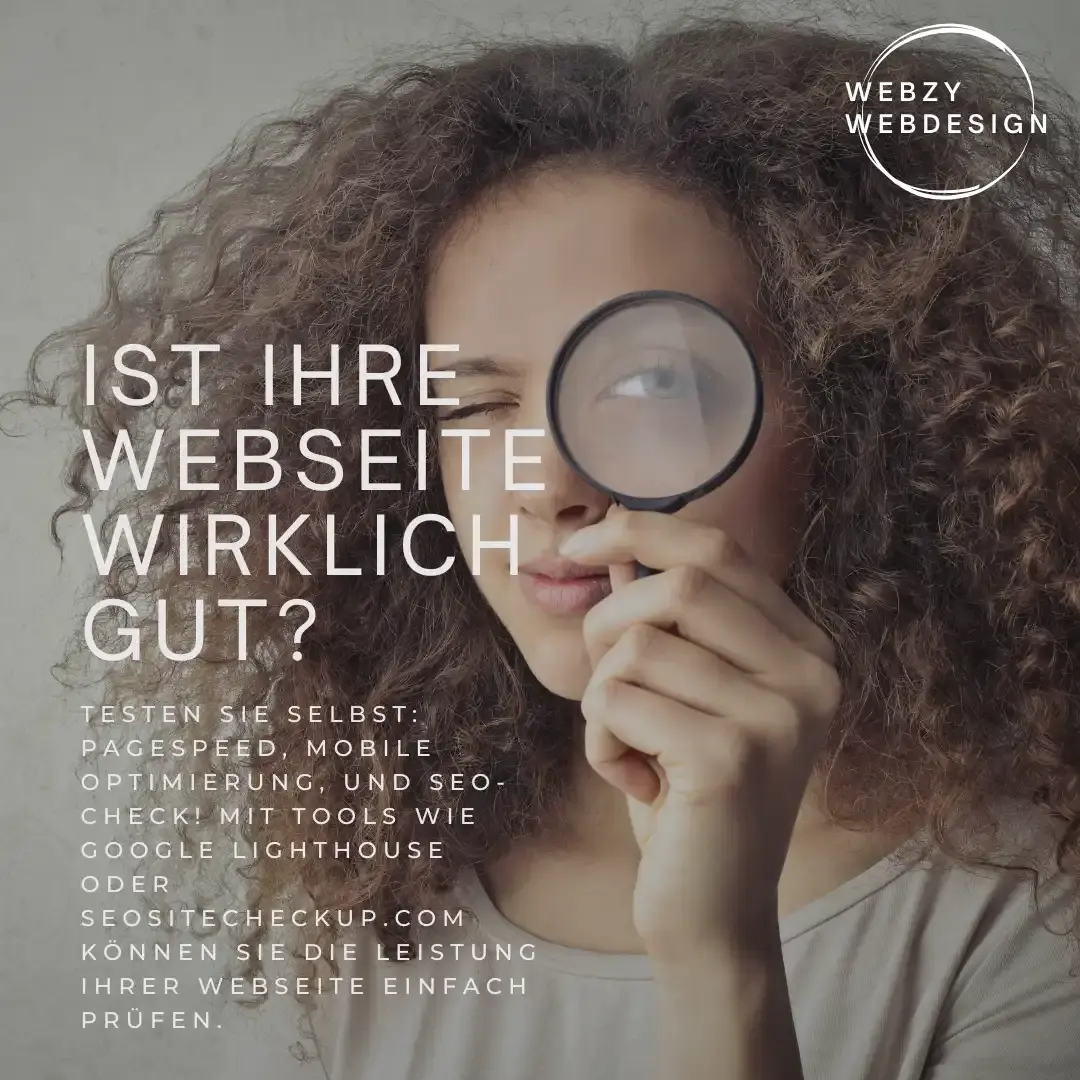 /Person mit lockigem Haar und Lupe fragt nach der Qualität der Website.